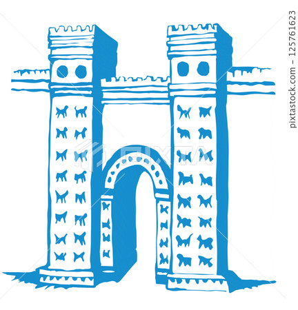 Babylonian Gate. Vector drawing scene Babylonian Gate. Vector drawing scene 125761623