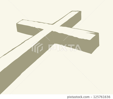 Wooden cross on sky background. Vector drawing 125761636