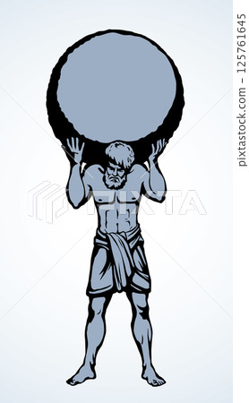 Atlas keeps the earth on their shoulders. Vector drawing silhouette 125761645