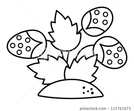 Vector black and white cartoon strawberry clipart. Woodland or garden plant line icon isolated on white background. Forest nature berry illustration, coloring page. Cottage core harvest Vector black and white cartoon strawberry clipart. Woodland or garden plant line icon isolated on white background. Forest nature berry illustration, coloring page. Cottage core harvest 125761873