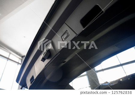 Large black empty car trunk. Open car trunk close up 125762838