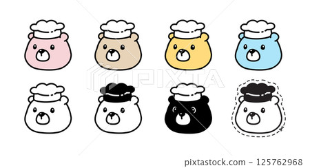 Bear polar icon vector chef hat face head cooking bakery baked food cartoon character teddy pet logo symbol illustration clip art isolated 125762968