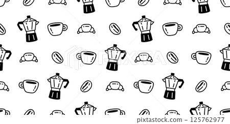 coffee cup seamless pattern hot tea croissant vector cafe bakery water drink cartoon doodle tile background gift wrapping paper repeat wallpaper scarf isolated illustration design 125762977