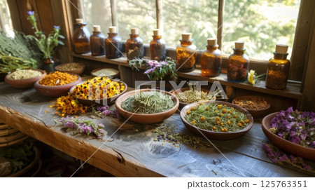 Power Of Herbs For Human Health. Herbalist Advertising Power Of Herbs For Human Health. Herbalist Advertising 125763351