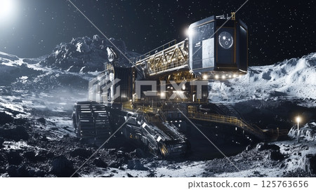 A sci-fi giant mining machine operating in a space mine 125763656