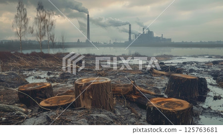 The Scene Includes A Once-Lush Forest Now Ravaged The Scene Includes A Once-Lush Forest Now Ravaged 125763681