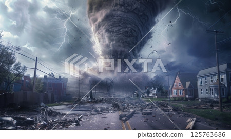 Tornado Tearing Through A Town Tornado Tearing Through A Town 125763686
