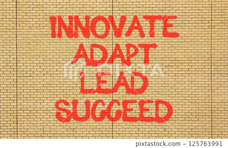 Innovate adapt lead succeed symbol. Concept words Innovate Adapt Lead Succeed on beautiful brick wall. Beautiful brick wall background. Business innovate adapt lead succeed concept. Copy space Innovate adapt lead succeed symbol. Concept words Innovate Adapt Lead Succeed on beautiful brick wall. Beautiful brick wall background. Business innovate adapt lead succeed concept. Copy space 125763991