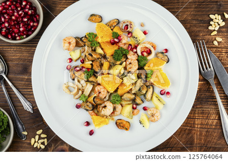 Appetizing seafood, salad. Appetizing seafood, salad. 125764064