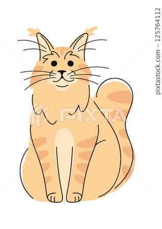 Maine-Coon cat hand drawn doodle 125764112