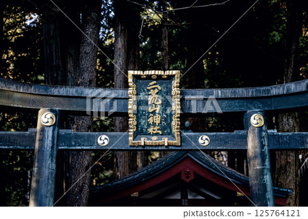Traditional torii gates leading to the approach to Nikko Futarasan Shrine Traditional torii gates leading to the approach to Nikko Futarasan Shrine 125764121