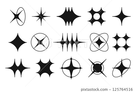 Abstract brutalism figures. Geometric y2k shapes, modern brutalism flare icons flat vector illustration set. Minimalist aesthetic shapes collection 125764516