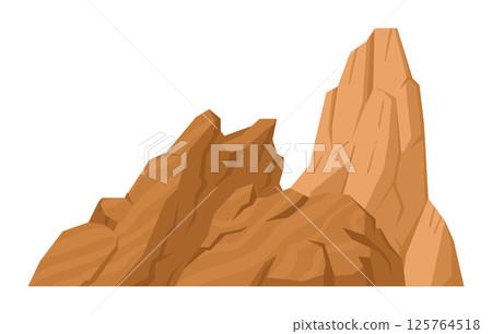 Cartoon mountain range. Rocky mountain, outdoor hiking, nature landscape mountain peak flat vector illustration. Huge mountain on white 125764518
