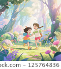 Illustration of kids playing in a summer park 125764836