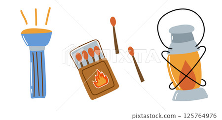 Campfire light set, hiking essentials. 125764976