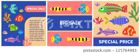 Sale discount banner with tropical fish Sale discount banner with tropical fish 125764983