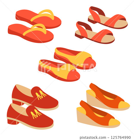 Set of red shoes. Summer shoes. 125764990