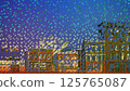 Winter City at Night in Abstract Pointillism Style 3D Illustration 125765087