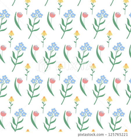 Cute wild flowers seamless pattern 125765221