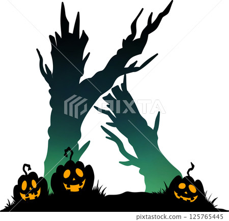Spooky Halloween Tree Uppercase Font K Spooky Halloween Tree Uppercase Font K 125765445