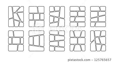 Set of comic page layouts. Anime book panels isolated on white background. Grids for manga storyboard. Photo collages, magazines, posters or moodboard templates. Vector graphic illustration Set of comic page layouts. Anime book panels isolated on white background. Grids for manga storyboard. Photo collages, magazines, posters or moodboard templates. Vector graphic illustration 125765657