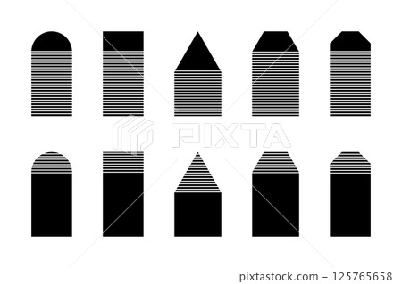 Black striped geometric shapes isolated on white background. Minimalistic design elements. Vector graphic illustration Black striped geometric shapes isolated on white background. Minimalistic design elements. Vector graphic illustration 125765658