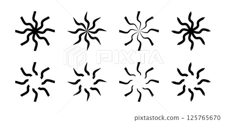 Spinner sun symbols. Round swirl icons. Fan, propeller, pinwheel toy or shuriken signs. Vortex, vertigo or tornado pictograms isolated on white background. Vector graphic illustration Spinner sun symbols. Round swirl icons. Fan, propeller, pinwheel toy or shuriken signs. Vortex, vertigo or tornado pictograms isolated on white background. Vector graphic illustration 125765670
