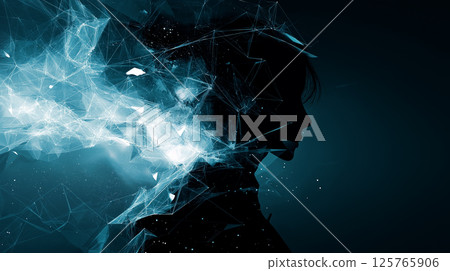 發光的幾何網絡和人體輪廓 125765906