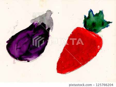 兒童畫:茄子、胡蘿蔔 兒童畫:茄子、胡蘿蔔 125766204
