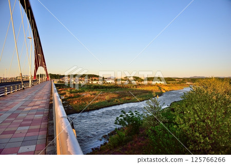 Akishima City: Tama Bridge shining in the early summer morning sun Akishima City: Tama Bridge shining in the early summer morning sun 125766266