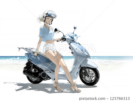 一名年輕女子在滑板車上奔跑的插畫素材 一名年輕女子在滑板車上奔跑的插畫素材 125766313