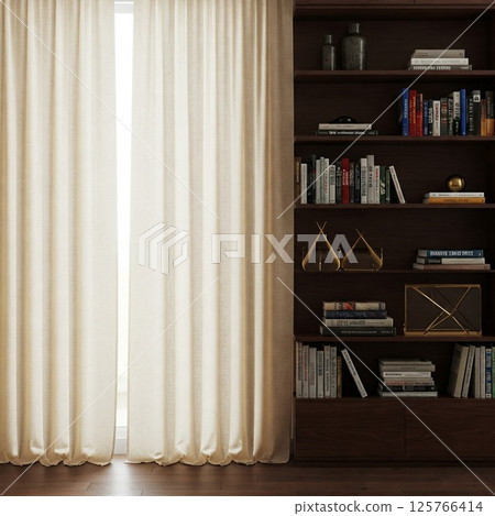 Background 4 with curtains and bookshelf 125766414