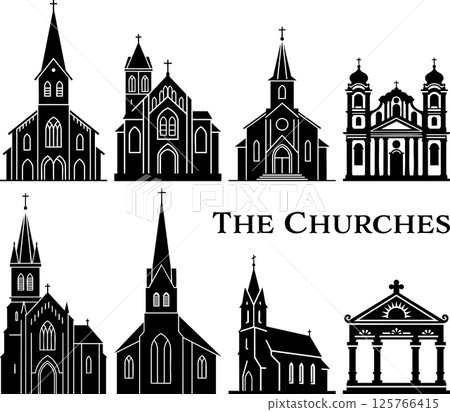 Collection of Church Building Silhouette Icons 125766415