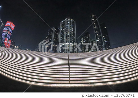 May 2 2025 Park staircase glowing with lights, creating a serene atmosphere 125766771