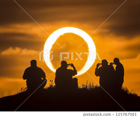人們觀看日環食的圖像 125767081