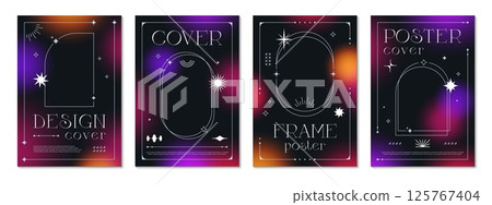 Y2k dark gradient background posters of vector abstract aesthetic shape frames, modern line art stars, sun and sparkles. Purple pink gradient poster cover, social media frame or y2k banner layouts Y2k dark gradient background posters of vector abstract aesthetic shape frames, modern line art stars, sun and sparkles. Purple pink gradient poster cover, social media frame or y2k banner layouts 125767404