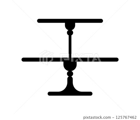 Cake platter or pie stand tray silhouette for dessert tableware, vector icon. Cake stand plate or table tier with two levels, pastry serving platter silhouette for restaurant or bakery food podium 125767462