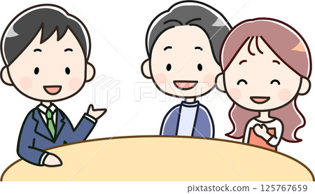 Illustration of a young man and woman receiving an explanation 125767659