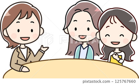 Illustration of a female couple receiving an explanation 125767660