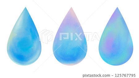 Watercolor illustration of drops, rain drops 125767795