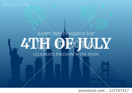 Freedom with Pride Poster for 4th of July with Fireworks and Statue of Liberty 125767917