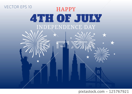 Bold Text Independence Day Celebration with Liberty and Fireworks on 4th of July 125767921