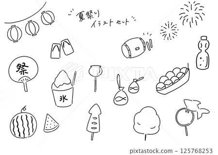 夏日祭典插圖集、線條畫（黑色） 125768253