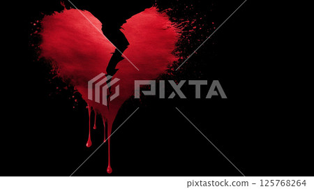 Red heart, broken, splattered, dripping, isolated on black background, emotional, dramatic Red heart, broken, splattered, dripping, isolated on black background, emotional, dramatic 125768264
