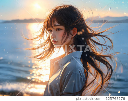 風與陽光背光系列女性插畫 125768276