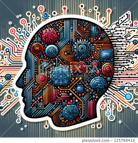 Human Head Silhouette with Circuit Board Brain Illustration with Generative AI. 125768418
