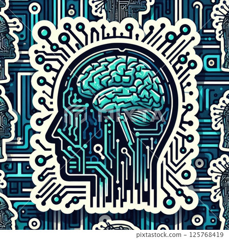 Human Head Silhouette with Circuit Board Brain Illustration with Generative AI. 125768419