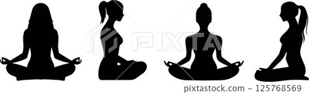 Meditating woman silhouette set 125768569