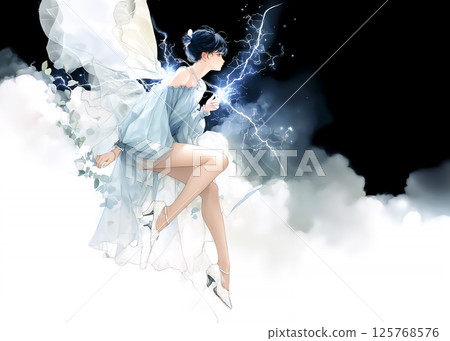 控制閃電的電妖精的插畫素材 125768576