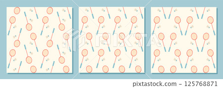 Seamless pattern of badminton equipment in flat style set. Badminton rackets and shuttlecocks form a harmonious set. Versatile wallpaper for gym or fitness background, reflecting the sporty hobby and 125768871